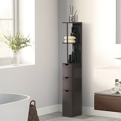 Stylish Tall and Slim Vertical Design Bathroom Storage Cabinet-Brown