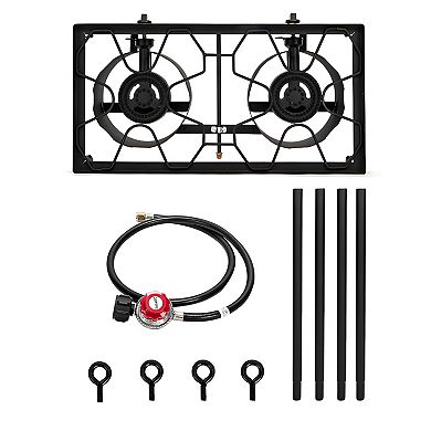Portable Double Burner for Outdoor Cooking - 150000 BTU, Adjustable Firepower