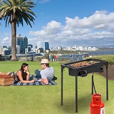 Portable Double Burner for Outdoor Cooking - 150000 BTU, Adjustable Firepower