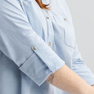 Plus Size Sonoma Goods For Life® Collared 3/4 Sleeve Button Down Shirt