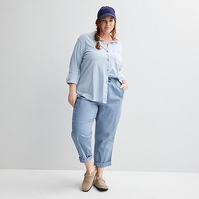 Plus Size Sonoma Goods For Life® Collared 3/4 Sleeve Button Down Shirt