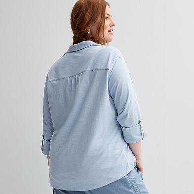 Plus Size Sonoma Goods For Life® Collared 3/4 Sleeve Button Down Shirt