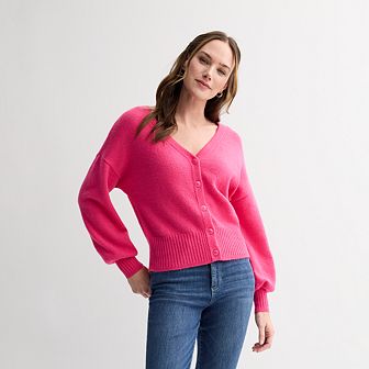 Petite Sonoma Goods For Life® Balloon Sleeve Button-Front Cardigan