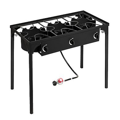 Powerful 3-Burner Outdoor Stove - 225000 BTU, Cast Iron Head, Adjustable Firepower