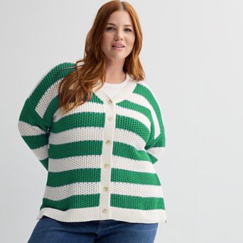 Plus Size Sonoma Goods For Life® Striped Button-Front Cardigan