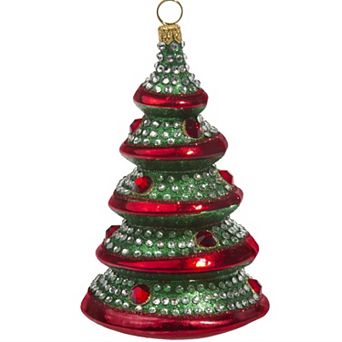 Joy To The World Red And Green Crystal Tree Polish Glass Christmas Ornament Made In Poland