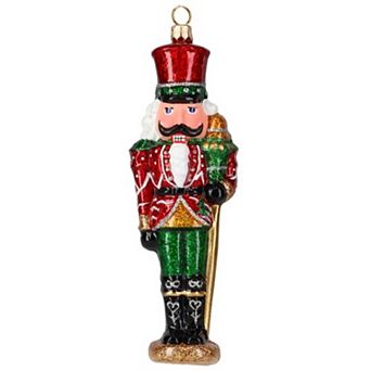 Joy To The World Glitterazzi Metallics Red & Green Nutcracker Polish Glass Ornament 6 Inch
