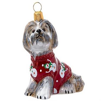 Joy To The World Shih Tzu In Christmas Pajamas Polish Glass Christmas Ornament