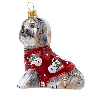 Joy To The World Shih Tzu In Christmas Pajamas Polish Glass Christmas Ornament