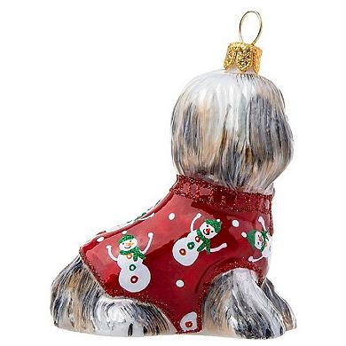 Joy To The World Shih Tzu In Christmas Pajamas Polish Glass Christmas Ornament