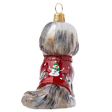 Joy To The World Shih Tzu In Christmas Pajamas Polish Glass Christmas Ornament