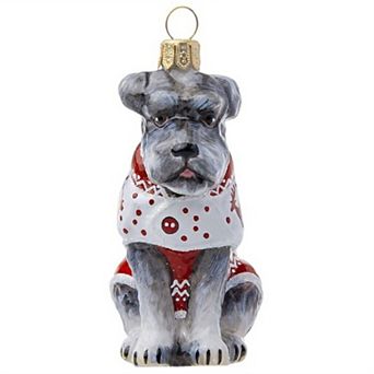 Joy To The World Schnauzer Gray In Reindeer Christmas Pajamas Polish Ornament