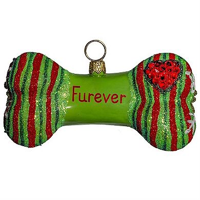Joy To The World Best Friends Furever Dog Bone Polish Glass Christmas Ornament