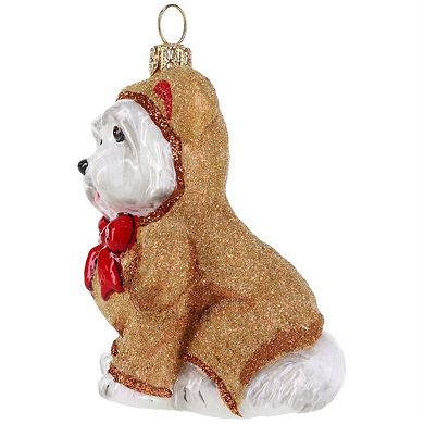 Joy To The World Maltese In Teddy Bear Sleeper Pajamas Polish Glass Ornament