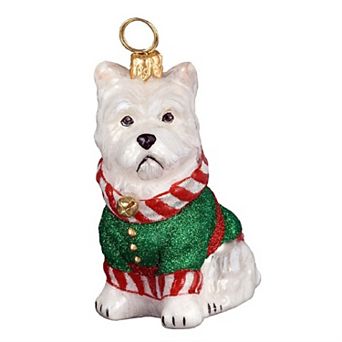 Joy To The World Santa's Little Yelper West Highland Terrier Polish Glass Christmas Ornament