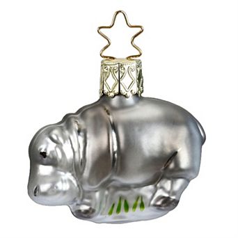 Inge Glas Happy Hippo German Glass Hippopotamus Christmas Ornament Free Box