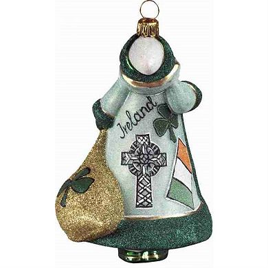 Joy To The World Ireland Irish Santa Celtic Cross Polish Glass Glitterazzi Christmas Ornament