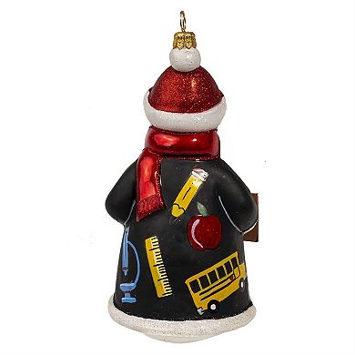 Joy To The World Glitterazzi Teacher Snowman Polish Glass Christmas Ornament