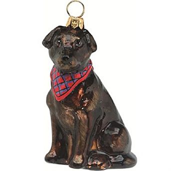 Joy To The World Chocolate Labrador Retriever With Bandana Dog Polish Glass Christmas Ornament