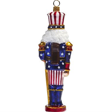 Joy To The World Stars And Stripes Nutcracker Polish Glass Christmas Ornament American Flag Usa