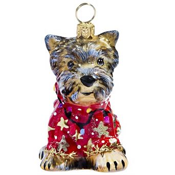 Joy To The World Yorkie In Ugly Christmas Sweater Dog Polish Tree Ornament Yorkshire Terrier Pet