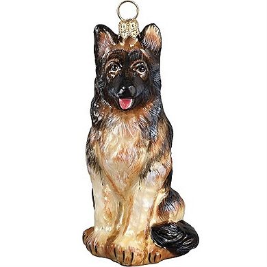 Joy To The World German Shepherd Dog Polish Blown Glass Christmas Ornament Holiday Decoration