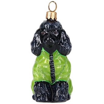 Joy To The World Black Poodle In Puffer Coat Polish Glass Ornament