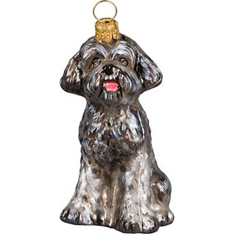 Joy To The World Schnoodle Gray Polish Glass Christmas Ornament Dog Tree Decoration