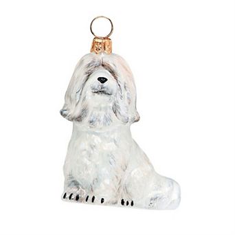 Joy To The World White Havanese Dog Polish Blown Glass Christmas Ornament