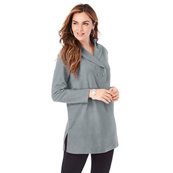 Roaman's Women's Plus Size Double Button Sherpa Fleece Tunic