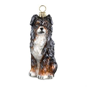 Joy To The World Blue Merle Australian Shepherd Dog Polish Blown Glass Christmas Ornament
