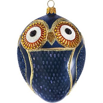 Joy To The World Glitterazzi Owl Jeweled Egg Polish Glass Christmas Ornament