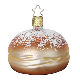 Inge Glas Krapfen Jelly Donut German Glass Christmas Ornament Free Box 2.6 Inch