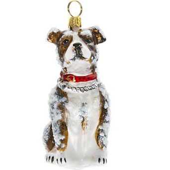 Joy To The World Snowy American Staffordshire Polish Glass Christmas Dog Ornament