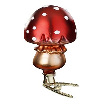 Inge Glas Forest Pointed Hat Mushroom Clip On Glass Ornament Free Box 4.2 Inch