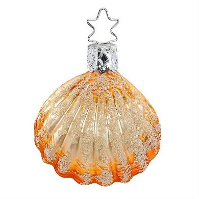 Inge Glas Sea Shell With Pearl German Glass Christmas Ornament Free Box 2.4 Inch
