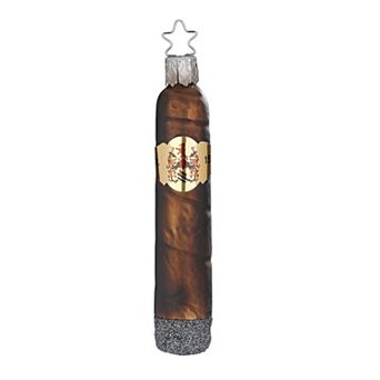 Inge Glas Brown Cigar Stogie German Glass Christmas Ornament Free Box 4.6 Inch