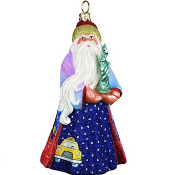Joy To The World Glitterazzi New York Santa With Statue Of Liberty Polish Glass Ornament