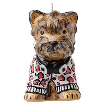 Joy To The World Yorkshire Terrier In Pink Leopard Print Polish Glass Ornament