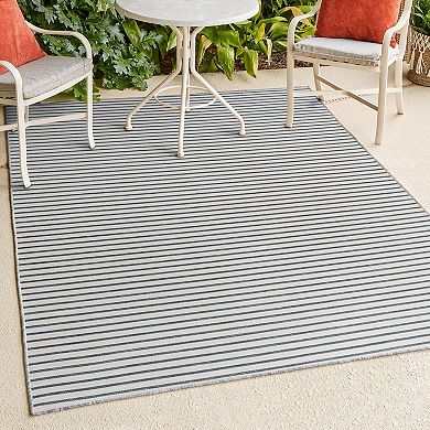 Damon Classic Coastal Pinstripe Reversible Machine-washable Indoor/outdoor Area Rug