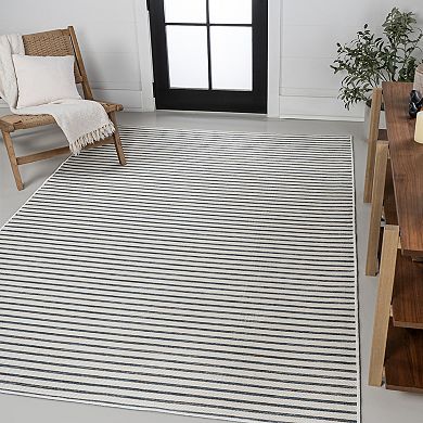 Damon Classic Coastal Pinstripe Reversible Machine-washable Indoor/outdoor Area Rug