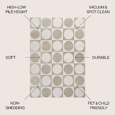 Helena Modern Geometric Circles In Squares High-low Area Rug