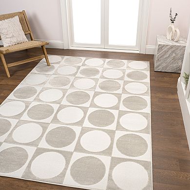 Helena Modern Geometric Circles In Squares High-low Area Rug