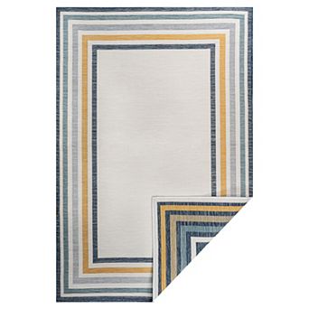 Pollux Classic Coastal Mitred Stripe Reversible Machine-washable Indoor/outdoor Area Rug