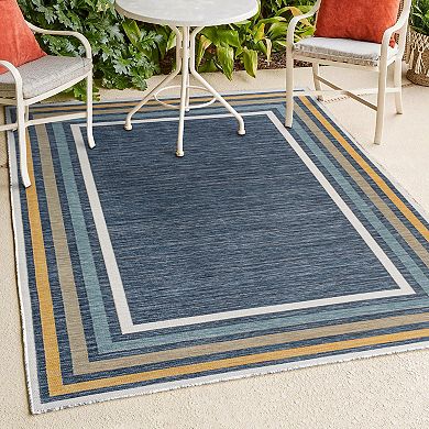 Pollux Classic Coastal Mitred Stripe Reversible Machine-washable Indoor/outdoor Area Rug