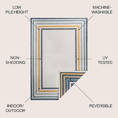 Pollux Classic Coastal Mitred Stripe Reversible Machine-washable Indoor/outdoor Area Rug