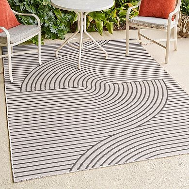 Arielle Mid-century Modern Curve Stripe Reversible Machine-washable Indoor/outdoor Area Rug