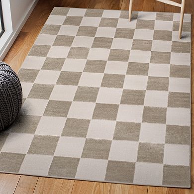 Thea Modern Geometric Checkerboard High-low Area Rug