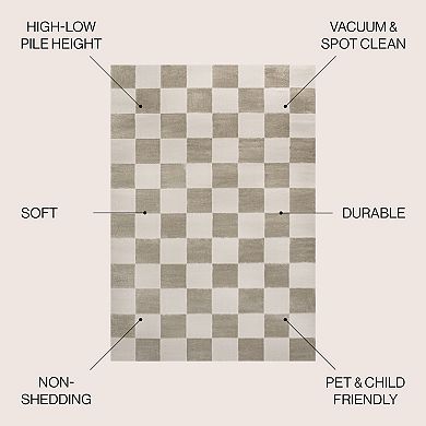 Thea Modern Geometric Checkerboard High-low Area Rug