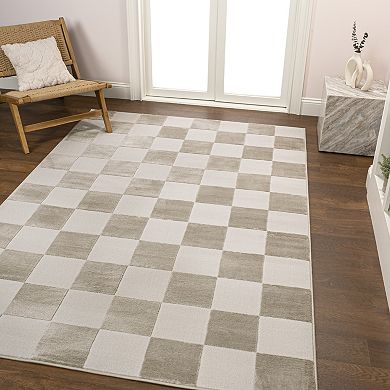 Thea Modern Geometric Checkerboard High-low Area Rug